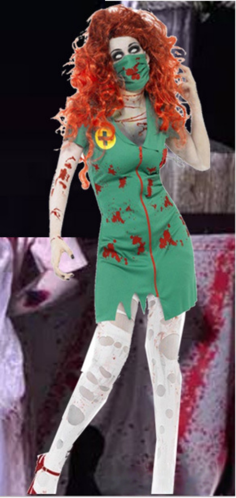 Zombie Nurse Costume Adult Medical Uniform Halloween Costume with Blood Effects